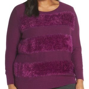 Sejour Faux Fur Trim Sweater Purple 2X